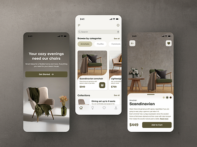 Daily UI Challenge. Furniture store app app armchair chairs design furniture mobile shop store ui