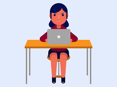 Woman on her laptop art girl illustration