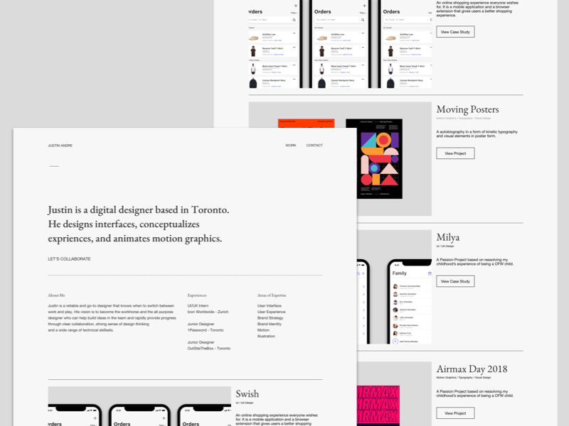 justinandre.io wireframe grid ux portfolio ui website