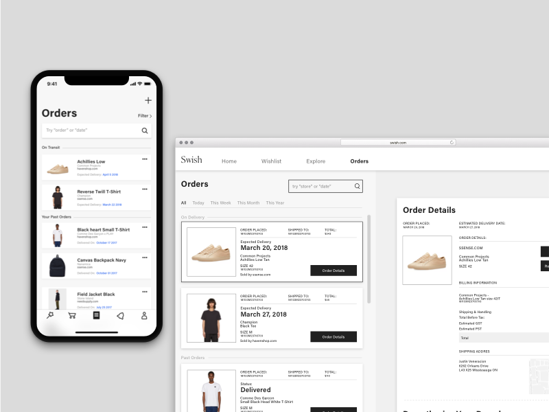Swish orders shopping e-commerce layout grid browser browser extension mobile case study user experience ui user interface