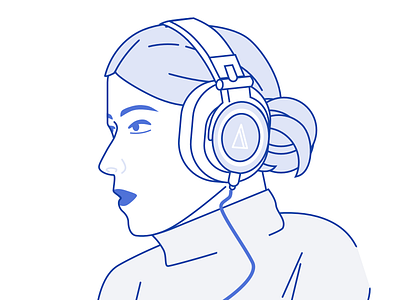 Portrait face headphones illustration line art vector