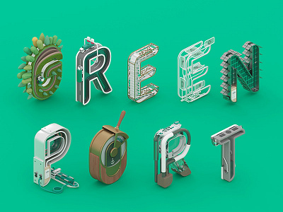 Green Port green isometric letters port