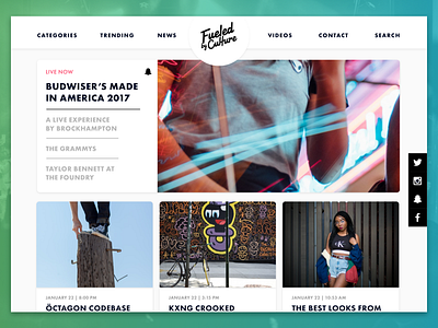 Feuled By Culture articles blog homepage landing news page ui