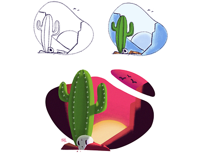 Empty state - 404 cactus dead desert illustration not found sunset ui