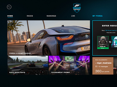 Forza Xbox app Home app design esports gaming interaction interface design racing ui ux xbox360