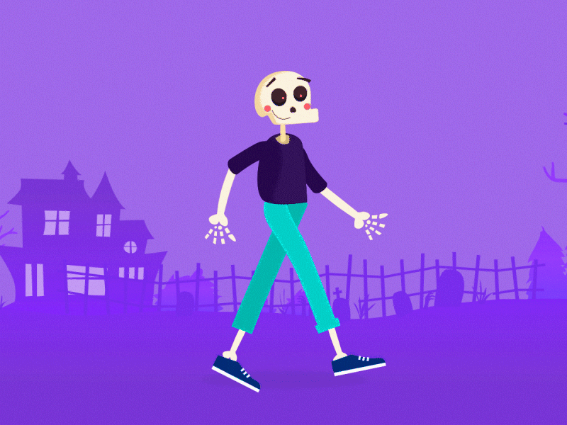 Skeleton Walk 2d after effects animation dribbble gif gif animation halloween illustration motion purple skeleton walk walking
