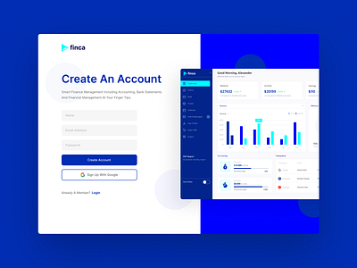 Finance Startup Sign Up UI UX Page | Finca figma design page design product design signup page startup page design startup website design ui ui design ux ux design web design website design
