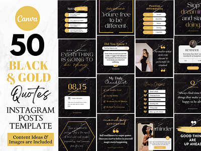50 Black and Gold Social Media Quote Templates blogger template branding branding kit branding template coaching template design graphic design illustration