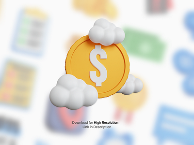 3d rendering yellow coin dollar with three white clouds isolated 3d 3d cloud 3d icon 3ddesign 3dillustration 3dmodelling 3drendering blender cloud cloud icon coin design icon illustration logo money sign symbol ui ui icon