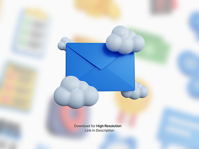 3d rendering blue mail with with four blue clouds isolated 3d 3d icon 3ddesign 3dillustration 3dmodelling 3drendering blender design envelope icon illustration interface logo mail mailbox message newsletter post box ui ui icon