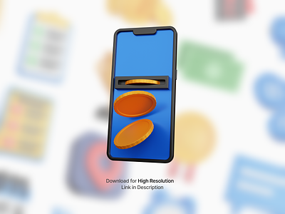3d rendering black smartphone with some empty coins isolated