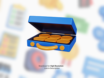3d rendering blue suitcase with coin isolated