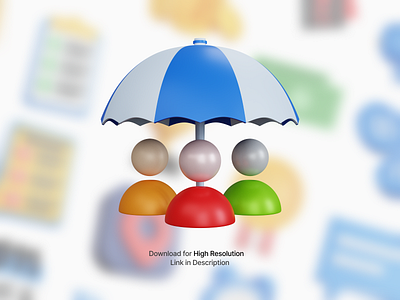 3d rendering blue umbrella with three profile icons isolated 3d 3d design 3ddesign 3dillustration 3dmodelling 3drendering avatar blender business design head illustration interface logo profile realistic social media ui umbrella user protect