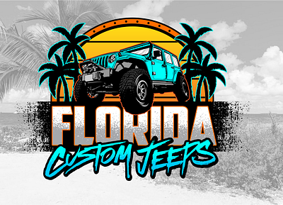 Florida Custom Jeeps Logo 4x4 badass beach cherokee illustrator jeep logo offroad palm tree sanker snorkel sunrise sunset vector wrangler