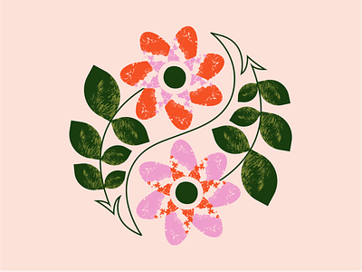 Yin-Yang Flowers colorful connected floral flowers fun happy illustration plants pychedelic satisfying spring summer symmetrical textured yin and yang yinyang