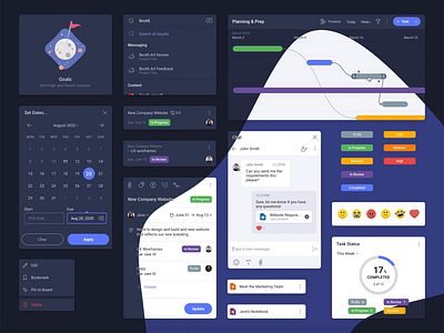 Project Management UI Kit chat components dark theme date picker design system emoji set files light theme mobile product design tasks timeline cover ui kit uxui