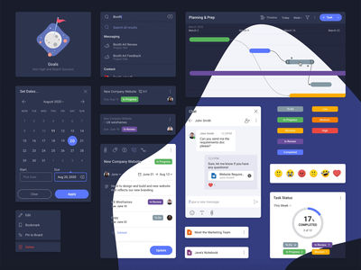 Project Management UI Kit chat components dark theme date picker design system emoji set files light theme mobile product design tasks timeline cover ui kit uxui