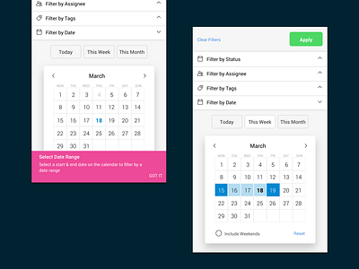 Date Picker calendar filter mobil tasks ui ux design