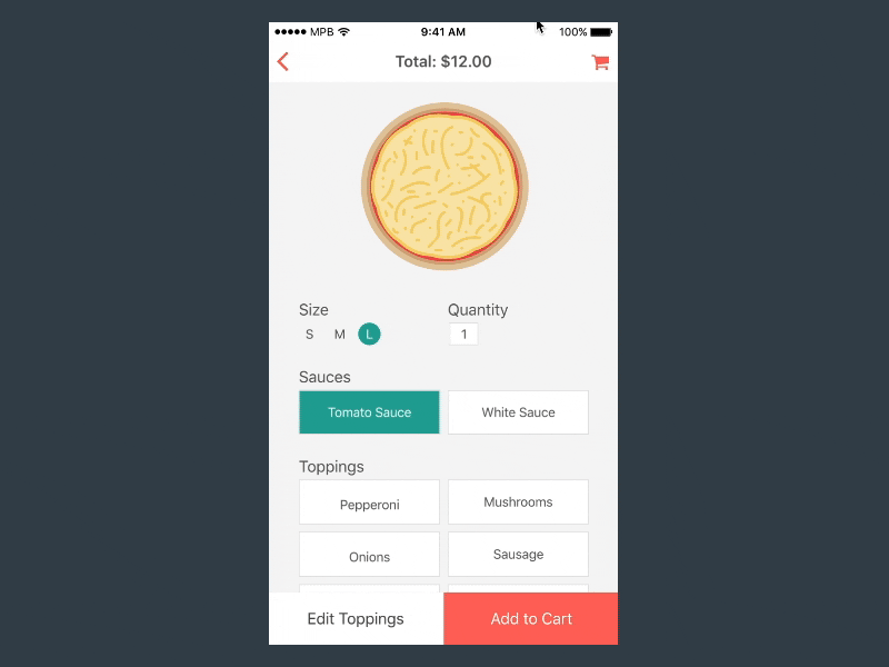 Build your pizza flinto illustration mobile pizza topping ux