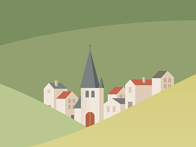 The valley church green grey houses illustration illustrator tourdefrance vector based village