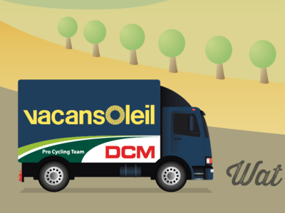 Vacansoleil mini truck blue brown green illustration illustrator thirsty rough tourdefrance tree truck vector based yellow