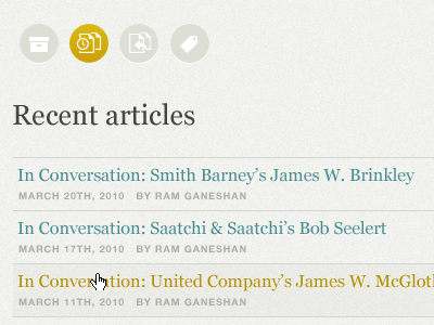 Recent articles blog button georgia gold helvetica neue bold icons list teal