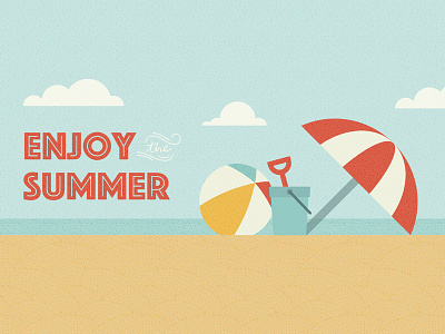 Enjoy the Summer! beach beachball bucket clouds illustration phosphate inline sea shovel summer trend ornaments umbrella