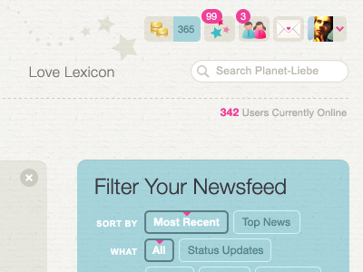 Logged in beige buttons filter helvetica neue light homepage icons paper pink sidebar stars teal texture webdesign