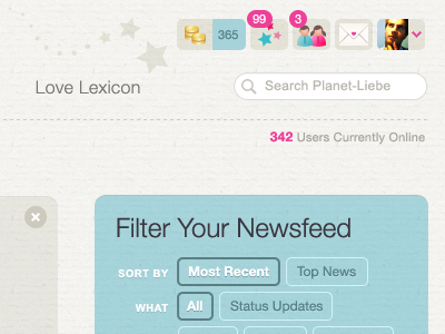 Filtering beige buttons filter helvetica neue light homepage icons paper pink sidebar stars teal texture webdesign