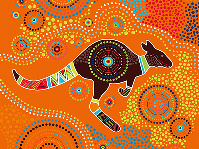 Kangoroo aboriginal art circles dots illustration jumping kangaroo kangaroo patterns vector based