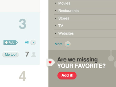 Are we missing your favorite? buttons heart helvetica icons list red taupe teal