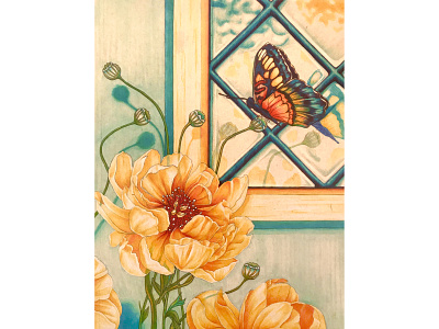 In the Garden butterfly drawing floral flowers illustration