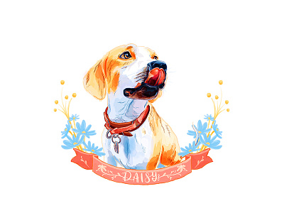 Daisy daisy digital dog drawing hand lettering illustration painting pet portrait