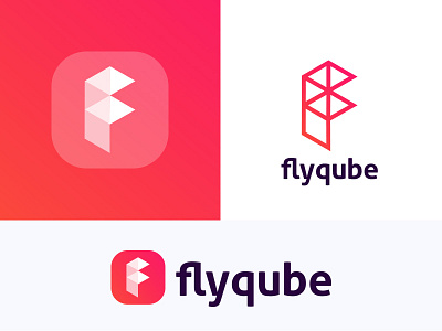 Flyqube app cube design f icon letter logo qube