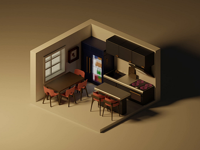 low poly kitchen cube 3d game art motion graphics