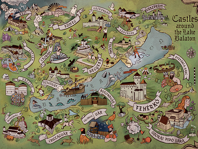Castles around the Lake Balaton animal graphic design history human illustraion ipadpro map nature procreate