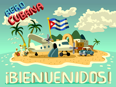Aero Cubana cuba illustration travel vector