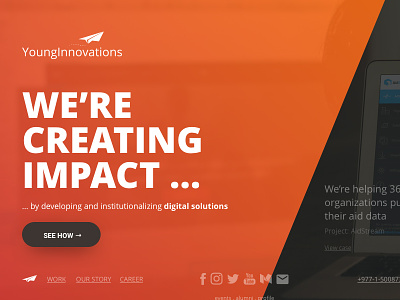 YoungInnovations agency homepage landing page orange split screen web website