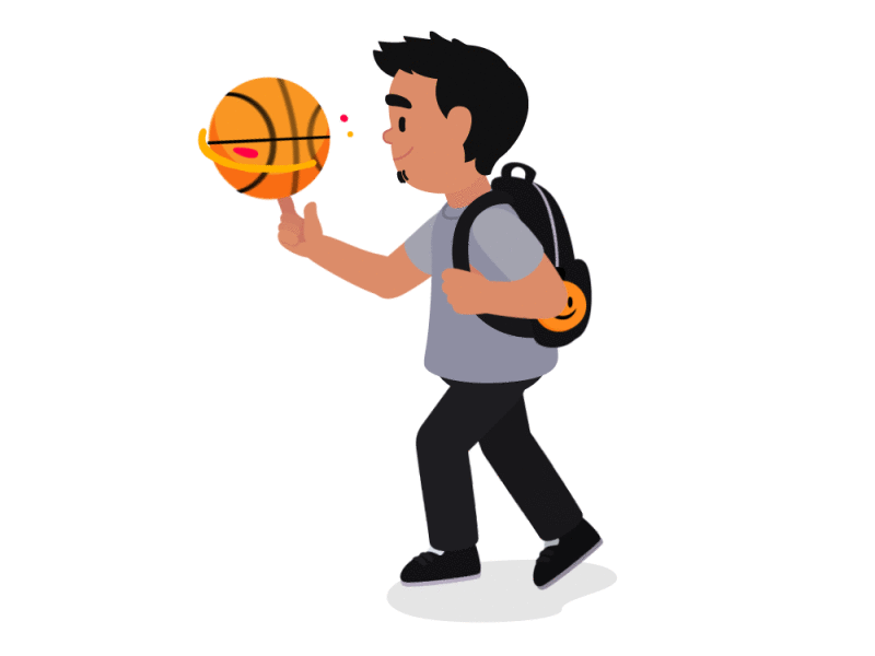 Toynks 2d animation ball basketball character gif loop spin walk cycle