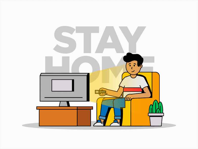 Stay at Home animation character chill corona coronavirus home homepage design illustration quarantine tv