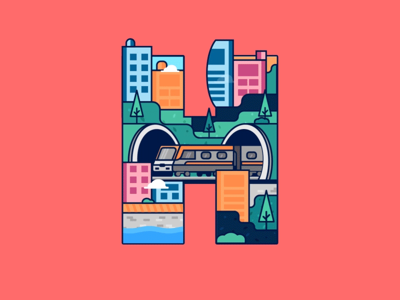 Hometown animation bulding campaign city debut design earth h hometown illustration letter motion design tower train