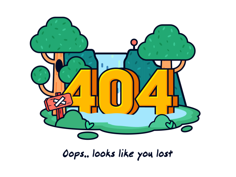404-Lost in Forest 404 404 error page animated bird forest tree water waterfall web website