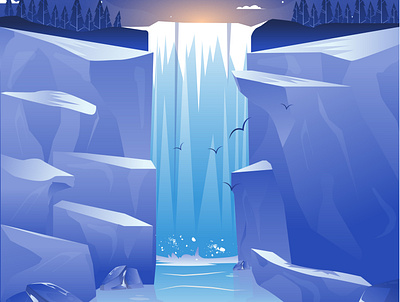 Waterfall bird cold dribbble dribbble best shot flat illustration illustrator mongolia nature nature art night sane stone unblast vector vector art vector illustration water waterfalls