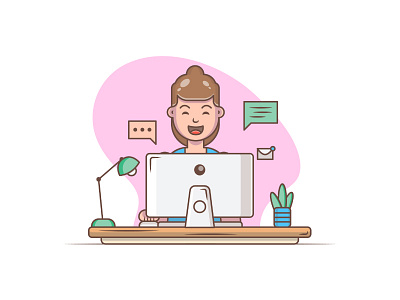 Happy Hour 2d character computer design dribbble dribbble best shot email flat flowers illustration illustrator line line art linework mongolia table vector work work in progress workspace