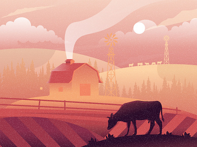 Farm cow culture dribbble dribbble best shot farm house landscape landscape illustration nature sane term tree