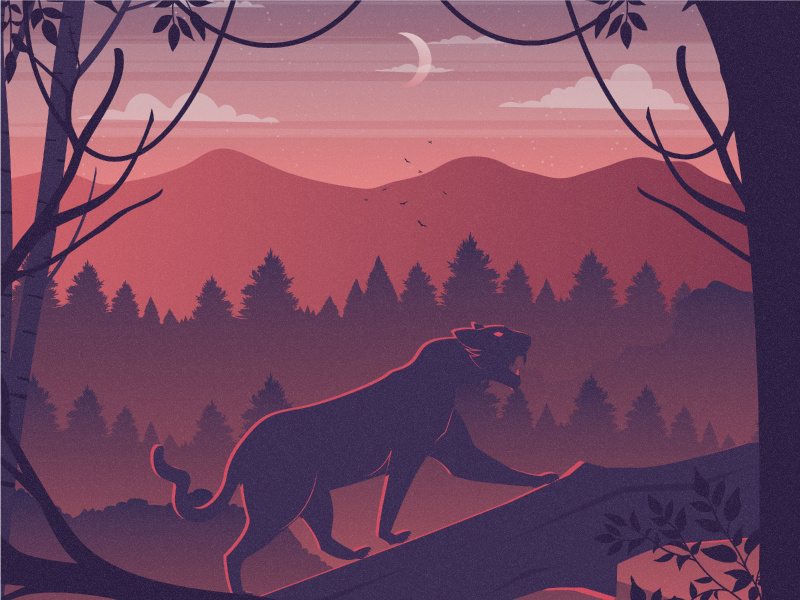 Black Panther 2d animal black panther dribbble dribbble best shot landscape landscape illustration nature nature illustration panther tree vector