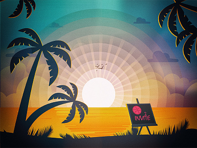 Dribbble Invite draw dribbble dribbble invite hi illustration invite land summer sun sunset