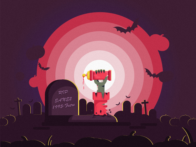 Hey Dribbblers spray pumkin bat zombie stickermule sticker rip playoff scary illustrator flat illustration