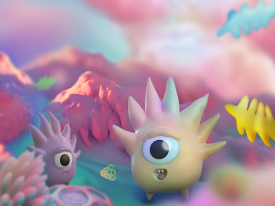 Mushroom Kingdom 3d animation graphic design render sculpt