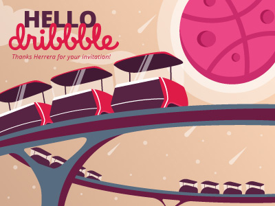 Hello Dribbble! hello icon illustration invite nature thankyou train